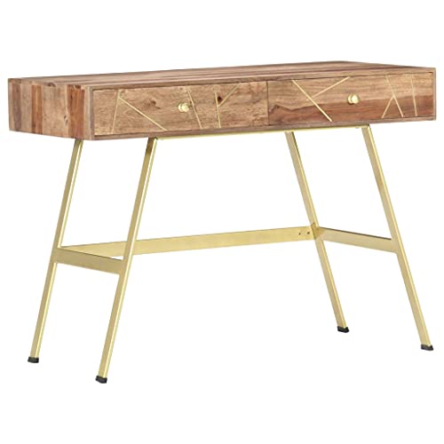 Solid Sheesham Wood Writing Desk with 2 Drawers 39.4"x21.7"x29.5" Industrial Computer Table for Home Office, Bedroom, Small Spaces - color: Solid Sheesham Wood
