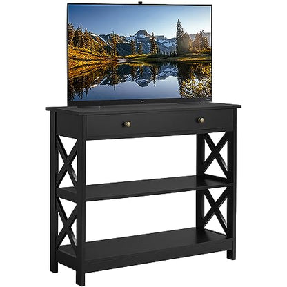 Yaheetech TV Stand, Entertainment Center with Drawer, 39.5" Media Console Table for TV with 2 Open Shelves for Bedroom, Living Room, Entryway, Black - color: Black