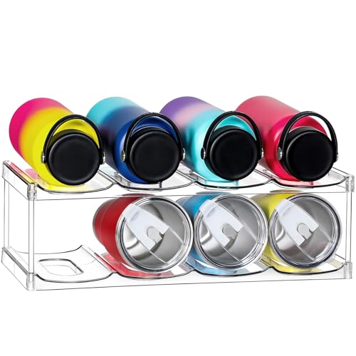 LARGER Compartment - 2 Tier Stackable Water Bottle Organizer Holder - for Stanley 40oz & Others' Large Tumbler - Clear Wine Rack, 8 Cup Bottle Holder for Cabinet Home Countertop Fridge Pantry Shelf - color: Clear, size: 2 Tier - Hold 8