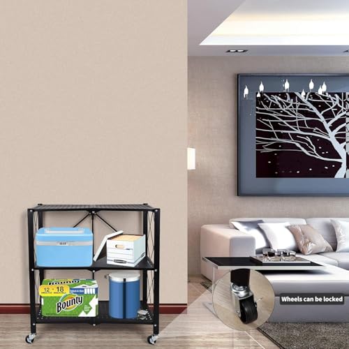 Kitchen Garage Metal Shelves, Storage Shelves Organizer, Foldable Metal Shelving, Closet Shelving Unit, 28" W x 14" D x 34" H Bakers Rack Microwave Stand, Plant Stand with Wheels (3-Tier Shelf) - color: 3-tier Shelf
