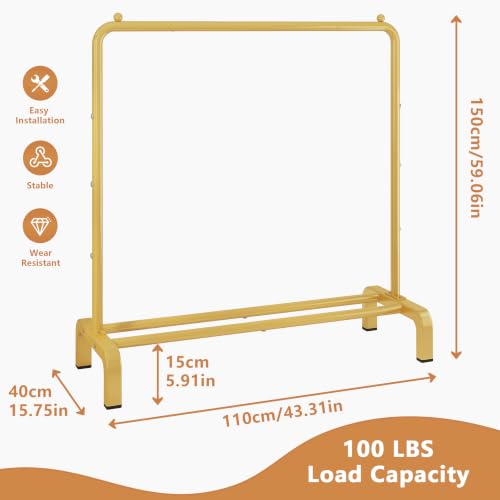 Metal 43.3 Inches Garment Rack with Bottom Shelf Clothing Rack for Hanging Clothes Coats Skirts Shirts Sweaters Gold | Metal 43.3 Inches Garment Rack Clothing Clothes Rack with Bottom Shelf for Hanging Clothes Coats Skirts Shirts Sweaters Gold - color: Go