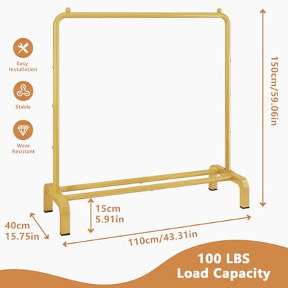 Metal 43.3 Inches Garment Rack with Bottom Shelf Clothing Rack for Hanging Clothes Coats Skirts Shirts Sweaters Gold | Metal 43.3 Inches Garment Rack Clothing Clothes Rack with Bottom Shelf for Hanging Clothes Coats Skirts Shirts Sweaters Gold - color: Go