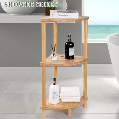 Corner Shower Caddy Stand, Bamboo Shower Organizer Standing with Anti-Slip Feet, Bathroom Corner Shelf,Waterproof & Durable, Space-Saving Design Storage for Kitchen or Living Room - style: Shower caddy-022