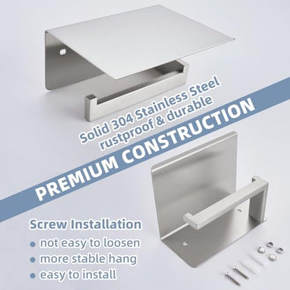 APLusee Brushed Nickel Toilet Paper Holder with Shelf, Left Side 304 Stainless Steel Tissue Roll Hanger, Wall Mounted - color: Brushed Nickel