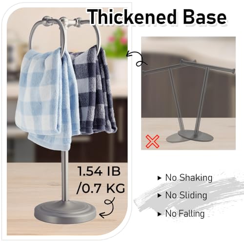 17 Inch Stainless Steel Hand Towel Holder Double Stand Hand Towel Ring for Washcloths or dishcloths Non-Slip Base Free Standing Towel Rack for Bathroom Kitchen (Brushed) - color: Brushed