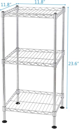 FOXHOLE 3-Tier Wire Shelving Rack Metal Storage Shelf Unit for Laundry Bathroom Kitchen Pantry Closet, Silver 11.81" W x 11.81" D x 23.62" H - size: 11.81"W x 11.81"D x 23.62"H