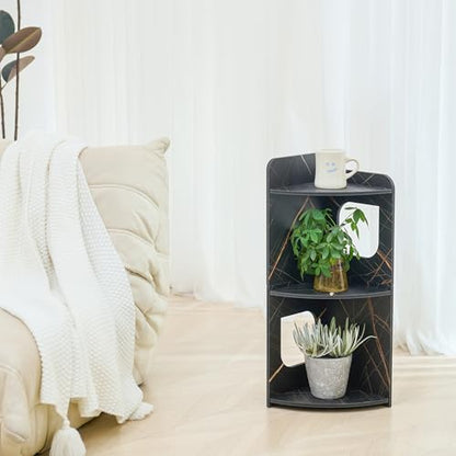 Black 3-Tier Small Corner Shelf Stand, Waterproof Bathroom Storage, Toilet Paper Storage, Corner Table for Small Spaces (Black)