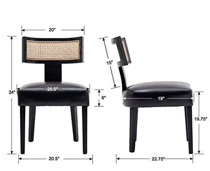 RIVOVA Rattan Dining Chairs Set of 4, Modern PU Leather Upholstered Kitchen Chairs, Wooden Dining Room Chair Farmhouse Dinner Chair, Black - color: Black Rattan