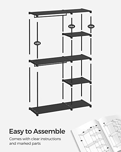 SONGMICS Portable Closet, Freestanding Closet Organizer, Clothes Rack with Shelves, Hanging Rods, Storage Organizer, for Cloakroom, Bedroom, 48.8 x 16.9 x 71.7 Inches, Black URYG026B02 - size: 48.8"L x 16.9"W x 71.7"H