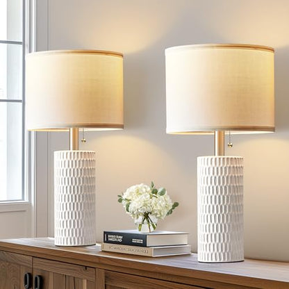 Reaketon 20" Modern Ceramic Table Lamps for Bedroom Set of 2, Small Table Lamps for Night Stands, Living Room, Home Office and Hallways, White - color: White