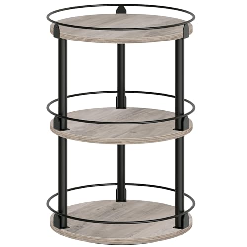 3-Tier Lazy Susan Organizer, Rotating Spice Rack, Spinning Organizer, Industrial Turntable Spice Rack Organizer for Cabinet, Kitchen Countertop, Greige and Black SR23BG - color: Greige + Black, size: 10.2"L x 10.2"W x 18"H