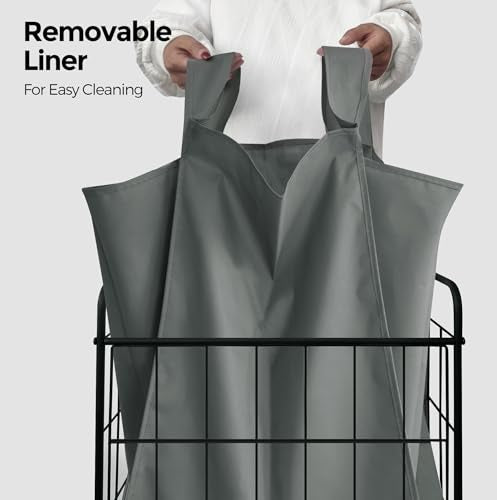 90L Laundry Hamper with Wheels, Laundry Basket with Handle and Liner Bag | Lockable Casters; Reinforced Frame; Breathable Fabric; Space-Efficient Design - color: Grey, size: 90L-1 Section