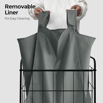 90L Laundry Hamper with Wheels, Laundry Basket with Handle and Liner Bag | Lockable Casters; Reinforced Frame; Breathable Fabric; Space-Efficient Design - color: Grey, size: 90L-1 Section