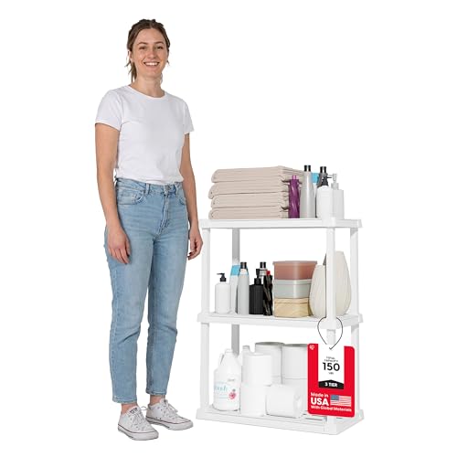 IRIS USA 3-Shelf Light Duty Plastic Storage Shelves, 150lb Capacity, 33" H x 24" W x 12" D, Medium Modular Shelving Unit Storage Organizer for Bathroom, Laundry, Garage & Home, Storage Rack - White - color: White, size: 3 Tier | 12"D x 24"W x 33"H
