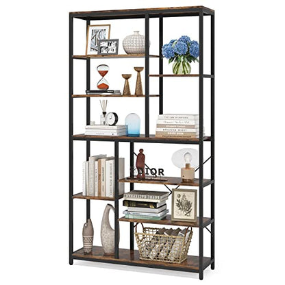 Tribesigns 79 inches Tall Bookshelf Bookcase, 8-Tier Staggered Bookcase, Modern Freestanding Open Book Shelves, Wide Wood Etagere Shelving Unit Display Shelf for Living Room