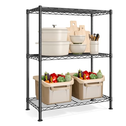 SONGMICS Storage Shelf, Metal Wire Shelving Unit, Adjustable Shelves, for Garage, Bedroom, Living Room, Kitchen, Pantry, 3 Tier, 11.8 x 23.6 x 30 Inches, Ink Black ULGR163BH01S - color: Ink Black, size: 3 Tiers (11.8"D x 23.6"W)