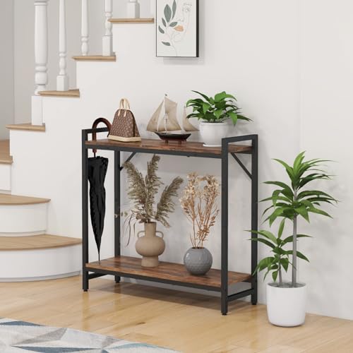 Livofloral Narrow Console Table, Small Entryway Table with 2 Support Bar, Thin Sofa Table, Small Couch Table, Display Table, Side Table for Living Room, Hallway, Bedroom, Rustic Brown - color: Rustic Brown