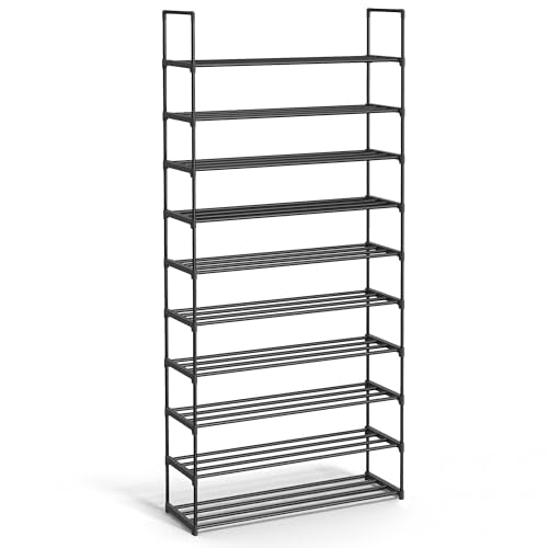 SONGMICS Shoe Rack, 10-Tier Shoe Organizer, Metal Storage Shelf, Upright or Upside Down, for 44-55 Pairs, for Entryway, 11.8 x 36.2 x 68.1 Inches, Black ULSA011B01 - color: Black, size: 10 Tiers (36.2"W)