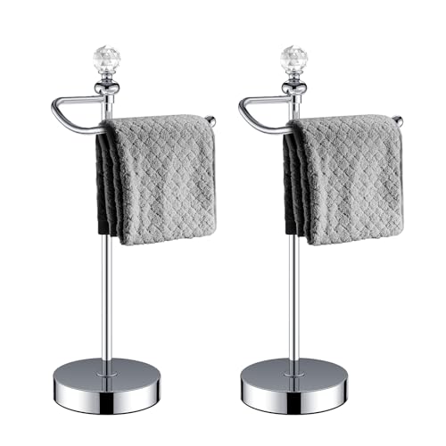 ROLABAM Bath Hand Towel Holder Standing, Stainless Steel Stable Free-Standing Towel Bar for Bathroom Kitchen Countertop, Rustic Towel Ring Stand with Crystal Ball 15.7” H (Polished Chrome, 2 Pack) - color: Polished Chrome-2pcs