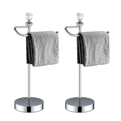 ROLABAM Bath Hand Towel Holder Standing, Stainless Steel Stable Free-Standing Towel Bar for Bathroom Kitchen Countertop, Rustic Towel Ring Stand with Crystal Ball 15.7” H (Polished Chrome, 2 Pack) - color: Polished Chrome-2pcs