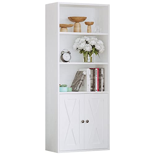 IRONCK Industrial Bookshelves and Bookcases with Doors and Shelves | 11.8in Deeper engineered-wood, concealed storage, anti-tip bracket, each shelf supports up to 22 lbs, 5-Tier Storage Shelves - color: Industrial White