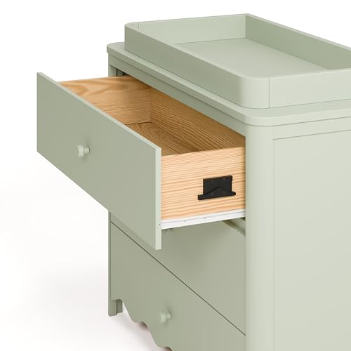 Storkcraft Casablanca 3 Drawer Chest with Removable Changing Topper, Sage | GREENGUARD Gold Certified Wood Dresser for Nursery & Kids Bedroom, Safety Interlocking Drawer System, Removable Topper - color: Sage, style: 3 Drawer Dresser