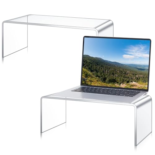 RattanView 2 Pcs 15 Inch Large Acrylic Risers Display Stands 8 mm Thick Acrylic Shelf Riser Showcase for Collectibles Jewelry Cupcakes Food Figures Perfume Cabinet (Clear) - color: Clear, size: 15 Inch, 8 mm