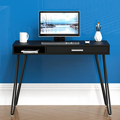 SHW Home Office Computer Hairpin Leg Desk with Drawer, Black - color: Black