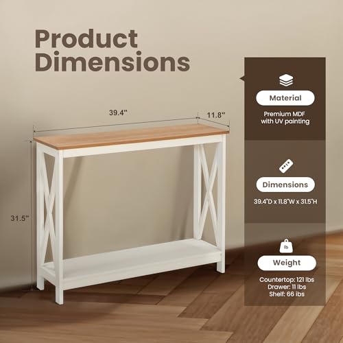 PHI VILLA White Entryway Table, Farmhouse Console Table Narrow Sofa Table Hallway, Ivory Skinny Entry Table - color: Ivory 2