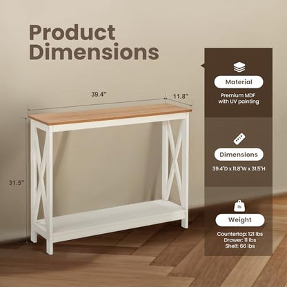 PHI VILLA White Entryway Table, Farmhouse Console Table Narrow Sofa Table Hallway, Ivory Skinny Entry Table - color: Ivory 2