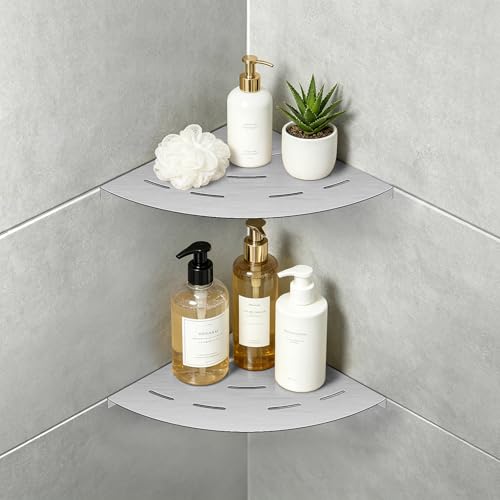 soaez Brushed Nickel Corner Shower Shelf, SUS304 Stainless Steel Bathroom Shower Shelves Prevent Rust Drilling Installation (8", 2Pack) - color: Brushed Nickel, size: Screw Installation