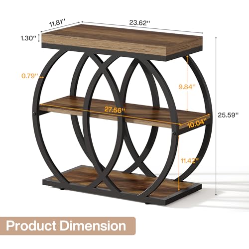 Tribesigns End Table, 3-Tier Narrow Side Table with Metal Frame, Industrial Rectangular Storage Stand for Living Room, Bedroom, Small Spaces, 23.62" L x 11.81" W x 25.59" H, Brown