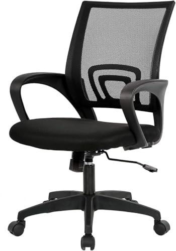 BestOffice Ergonomic Office Chair | Mid-Back Swivel Desk Chair | Dark Black | with Lumbar Support, Adjustable Height & Breathable Backrest | Sponge Seat & Rolling Wheels | for Home, Office | Pack of 1 - color: Dark Black, style: pack of 1