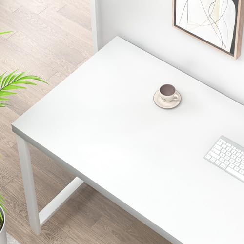 EXCEFUR White Computer Desk, Modern Home Office Desk with Storage Shelf, Wood and Metal Writing Study Table for Living Room Bedroom, 53 Inch - color: White