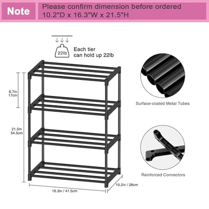 Autonomier 4 Tier Extra Small Shoe Rack (16.3" Wide), Narrow Stackable Shoe Shelf for Kids Toddler Adult, Lightweight Shoe Rack Stand for Closet Dorm Storage Organizer, Front Door Entrance, Entryway - size: 4-Tier