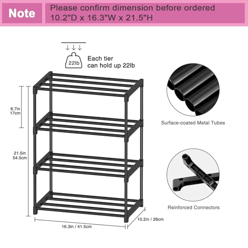 Autonomier 4 Tier Extra Small Shoe Rack (16.3" Wide), Narrow Stackable | Kids Toddler Adult Shoe Shelf, Lightweight Shoe Rack Stand for Closet Dorm Storage Organizer, Front Door Entrance, Entryway - size: 4-Tier