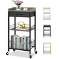 Tall Side Table with Drawer and Shelves, Narrow End Table with Optional Wheels, 4-Tier Small Side Table, 30" High for Living Room, Bedroom, Bathroom, Black & Grey - color: Black With Grey