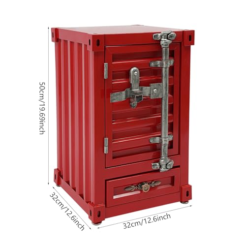 Industrial Shipping Container Cabinet, 3-Tier Nightstand with Drawers, End Tables Bedside Table Container Style Locker Wrought, Retro Style Metal Container Cabinet for Bar, Bedroom, Garage (Red) - color: Red