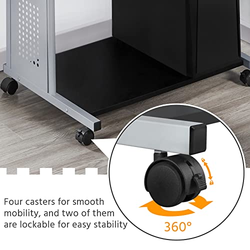 Topeakmart Compact Rolling Computer Cart with Keyboard Tray & Shelf, Black | Space-saving footprint, printer shelf, keyboard tray, smooth-rolling wheels, lightweight steel frame, for dorm, bedroom. - color: Black