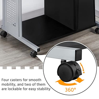 Topeakmart Compact Rolling Computer Cart with Keyboard Tray & Shelf, Black | Space-saving footprint, printer shelf, keyboard tray, smooth-rolling wheels, lightweight steel frame, for dorm, bedroom. - color: Black