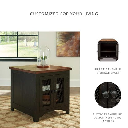 Signature Design by Ashley Distressed Two-Tone Wood Accent Side Table, Valebeck End Table with Cabinet, Casual Farmhouse Nightstand with Metal Wire Mesh Doors, Brown and Black - color: Black/Brown