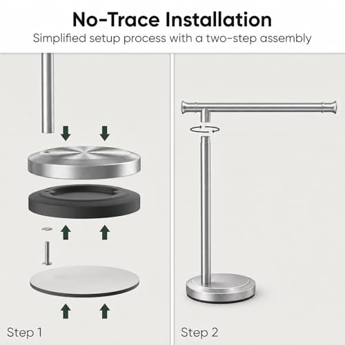 Hoimpro 13" Brushed Nickel Stand Hand Towel Holder Bathroom Kitchen Countertop Towel Rack Towel Bar Ring Free Standing Counter T Bath Accessories Freestanding Vanity Sink Hardware Stainless Steel - color: Brushed Nickel