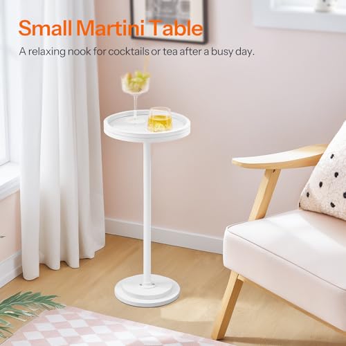 HOOBRO Small Round Side Table, Drink Table, Coffee Martini Table with Pedestal Accent for Small Spaces in Living Room, Bedroom, Sofa Couch, White WW168BZ01 - color: White