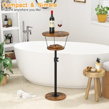Small Side Table, 2 Tier Drink Table, Height Adjustable Round End Table, Pedestal Side Table for Small Spaces in Living Room, Bedroom, Brown - color: Brown-2 Tier