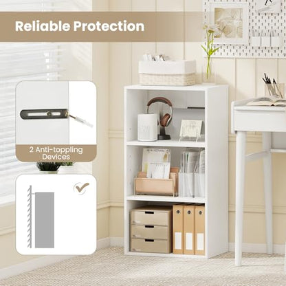 Giantex 2 Pieces 3 Shelf Bookcase, Book Shelves Open Cube Storage Cabinet Multi-Functional Home Office Bedroom Furniture Display Bookcases, White - color: White