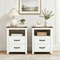 Farmhouse Night Stand Set of 2, Rustic White Nightstand for Bedroom, End Tables with Charging Station, Bedside Table with Drawers, Wood Bedside Cabinet Dresser - color: White, size: 2pcs with Charging
