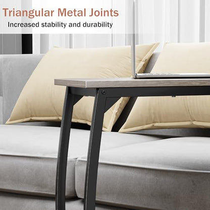 LAKEMID C Shaped End Table Set of 2,Side Table for Couch,Sofa End Table with Metal Frame,Couch Tables that Slide Under,TV Tray Table for Living Room Bedroom（Lvory） - color: Grey