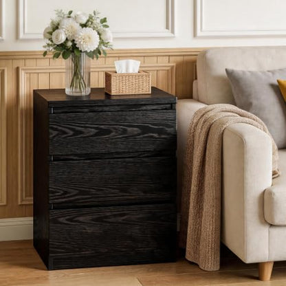Nightstand with Drawers, Bedside Table with Drawers, Sofa Side Table Storage Cabinet, Night Stand for Bedroom Living Room (1, 3 Drawers Black, 19.7" W×15.6" D×26.57" H) - color: 3 Drawers Black