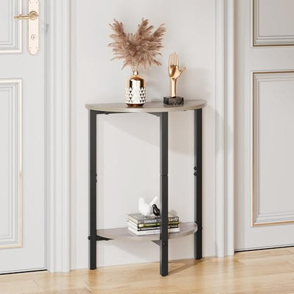 Vagusicc Side Tables Small End Tables, Set of 2 Half Round Side Table for Living Room, 2 Tier Couch Side Table, Small Round Coffee Table Accent Table, Thin Sofa Table Narrow Entryway Table, Grey - color: Greige