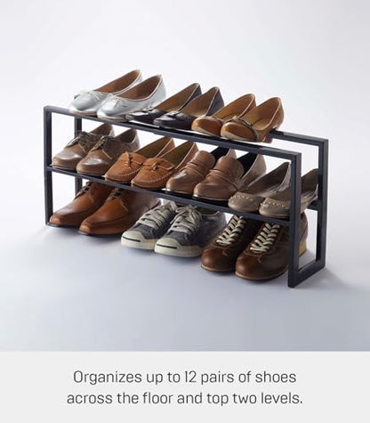 YAMAZAKI Home Expanding Shoe Rack, Metal, Adjustable Steel One Size Black - color: Black, size: Double